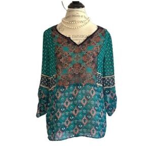 CB CASUAL Established 1962 Ikat Print Sheer Blouse MEDIUM